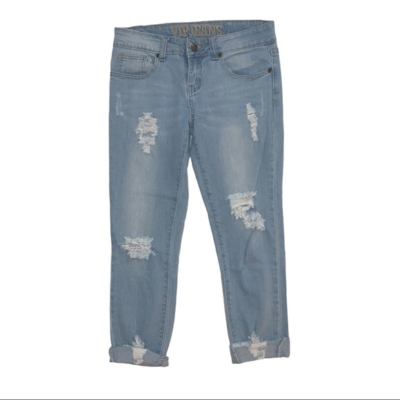 VIPJeans Distressed Denim Cropped Clamdigger Capri 3/4 NWOT - Picture 2 of 4